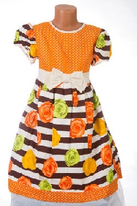 Rochita fete portocalie cu imprimeu floral  - BBN1152