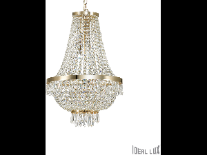 Candelabru cu margele din cristal si elemente decorative octogonale 9x40W Auriu