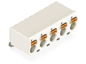 1-conductor THR female header; 1.4 mm Ø solder pin; angled; 2.5 mm²; Pin spacing 7.5 mm; 4-pole; 2,50 mm²; light gray