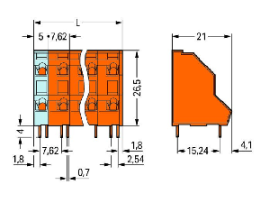 Double-deck PCB terminal block; 2.5 mm²; Pin spacing 7.62 mm; 2 x 6-pole; CAGE CLAMP®; 2,50 mm²; orange