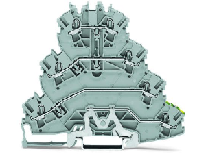 Quadruple-deck rail-mounted terminal block; Rail-mounted terminal block for electric motor wiring; L1 - L2 - L3 - PE; with marker carrier; for DIN-rail 35 x 15 and 35 x 7.5; 2.5 mm²; Push-in CAGE CLAMP®; 2,50 mm²; gray Quadruple-deck rail-mounted terminal block; Rail-mounted terminal block for electric motor wiring; L1 - L2 - L3 - PE; with marker carrier; for DIN-rail 35 x 15 and 35 x 7.5; 2.5 mm²; Push-in CAGE CLAMP®; 2,50 mm²; gray