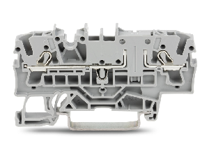 2-conductor through terminal block; 2.5 mm²; with test option; same profile as 2-conductor disconnect terminal block; side and center marking; for DIN-rail 35 x 15 and 35 x 7.5; Push-in CAGE CLAMP®; 2,50 mm²; gray