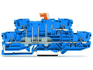 Double-deck disconnect terminal block; with pivoting knife disconnect; same profile as double-deck, double-disconnect terminal block; for DIN-rail 35 x 15 and 35 x 7.5; 2.5 mm�; Push-in CAGE CLAMP�; 2,50 mm�; blue