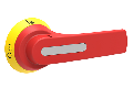 DOOR COUPLING HANDLE FOR GL0160...GL0315. SCREW FIXING. 125MM LEVER LENGTH PISTOL HANDLE - DEFEATABLE (REQ. UL508A). RED/YELLOW. ?10MM