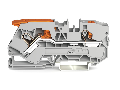 2-conductor through terminal block; with lever and push-button; 10 mm²; with test port; side and center marking; for DIN-rail 35 x 15 and 35 x 7.5; Push-in CAGE CLAMP®; 10,00 mm²; gray