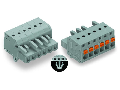 1-conductor female plug; push-button; Snap-in mounting feet; 2.5 mm; Pin spacing 5 mm; 4-pole; 2,50 mm; gray