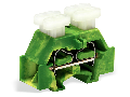 Space-saving, 4-conductor end terminal block; on both sides with push-buttons; without protruding snap-in mounting foot; for terminal strips with snap-in mounting feet; 2.5 mm; CAGE CLAMP; 2,50 mm; green-yellow