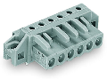 THT female header; 0.6 x 1.0 mm solder pin; angled; clamping collar; Pin spacing 5 mm; 20-pole; gray
