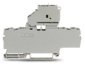 4-conductor fuse terminal block; with pivoting fuse holder; with end plate; for 5 x 20 mm miniature metric fuse; with blown fuse indication by LED; 12 - 30 V; for DIN-rail 35 x 15 and 35 x 7.5; 2.5 mm; Push-in CAGE CLAMP; 2,50 mm; gray