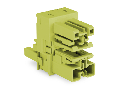 h-distribution connector; 2-pole; Cod. B; 1 input; 2 outputs; outputs on both sides; 2 locking levers; light green