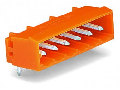 THT male header; 1.0 x 1.0 mm solder pin; angled; Pin spacing 5.08 mm; 3-pole; orange