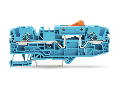2-conductor disconnect terminal block; with pivoting knife disconnect; with test option; orange disconnect link; for DIN-rail 35 x 15 and 35 x 7.5; 6 mm; Push-in CAGE CLAMP; 6,00 mm; blue