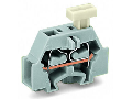 Space-saving, 2-conductor end terminal block; on one side with push-button; without protruding snap-in mounting foot; for terminal strips with snap-in mounting feet; 2.5 mm; CAGE CLAMP; 2,50 mm; gray