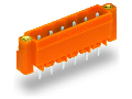 THT male header; 1.2 x 1.2 mm solder pin; straight; Threaded flange; Pin spacing 5.08 mm; 3-pole; orange