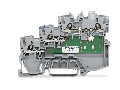 3-conductor actuator supply terminal block; LED (yellow); for PNP-(high-side) switching actuators; with ground connection via push-in type jumper bars; 1 mm²; Push-in CAGE CLAMP®; 1,00 mm²; gray