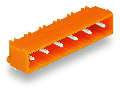 THT male header; 1.2 x 1.2 mm solder pin; angled; Pin spacing 7.62 mm; 6-pole; orange