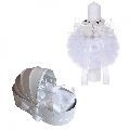 Trusou botez in landou si lumanare cu ursuleti in decor alb Unisex Denikos 100 - NKO1655