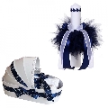 Set Trusou botez model landou si lumanare cu floricele si decor bleumarin pentru Baieti Denikos 103 - NKO1658