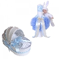 Set Trusou botez in landou cu lumanare cu iepuras si decor bleu pentru Baieti Denikos 106 - NKO1661