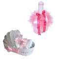 Pachet Trusou Botez in landou si lumanare cu floricele roz pentru fetita Denikos® 44 - NKO1558