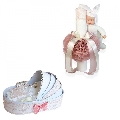Set Trusou botez decor roz pudra pentru Fete si lumanare cu iepuras in cutie landou Denikos® 170 - NKO1725