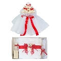 Pachet Lumanare botez tul cu ursuleti si Trusou botez dantela cu decor Rosu Fetita Denikos® 620 - NKO3038