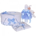 Set trusou botez cu cutie trusou si lumanare personalizata cu nume Baietel decor Bleu cu iepuras Denikos 913 NKO5342