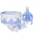 Set lumanare si trusou botez cu cutie eleganta Baieti, decor Bleu Denikos 958 - NKO5387