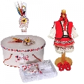 Set costum rochita nationala cu trusou botez si cutie trusou cu lumanare Fete, decor traditional Denikos C9104 NIK5477