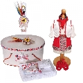 Set rochita populara Fetita cu trusou botez Denikos C9105 si cutie trusou cu lumanare decor traditional NIK5478