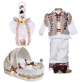 Set traditional baietel cu trusou botez landou si lumanare si costum national Denikos 1047 NIK5507