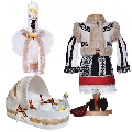 Set costum traditional fete si trusou botez landou cu lumanare in decor national Denikos 1052 NIK5512