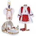 Set rochita populara de fete cu trusou botez landou si lumanare cu decor traditional Denikos 1056 NIK5513